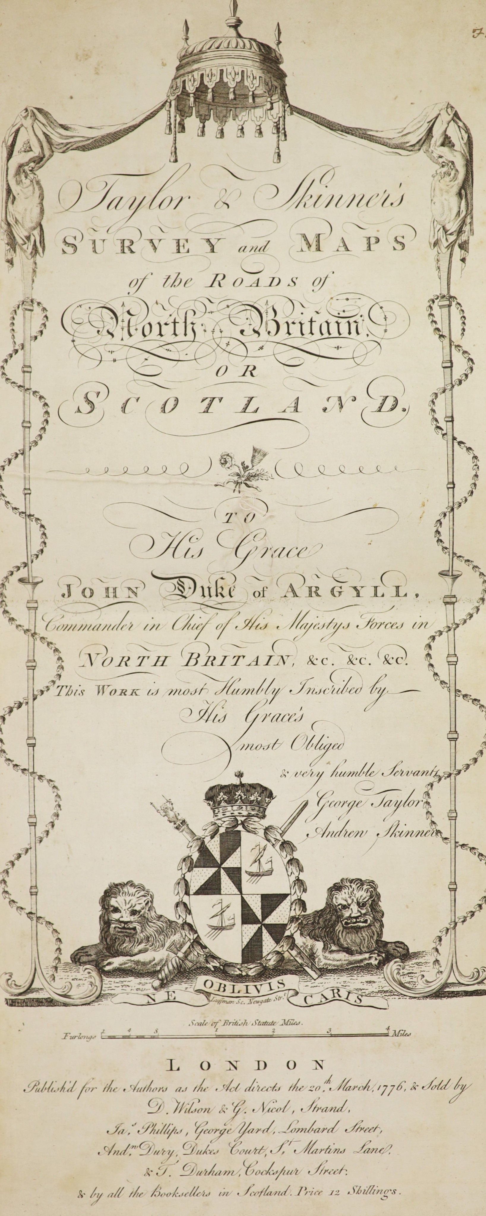 Taylor, George and Skinner, Andrew - Taylor and Skinner’s Survey and Maps of the Roads of North Britain, with 61 engraved strip maps, in ragged edged calf binding, London, 1776